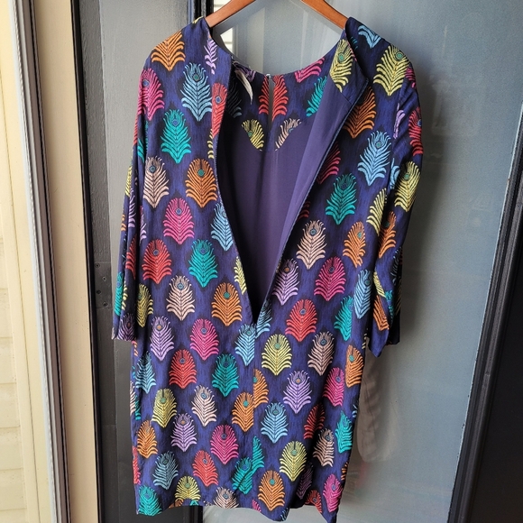 VILAGALLO Shirt Dress Sz 42 US Large Purple Tropical Print Made in Portugal Zip - Picture 2 of 11